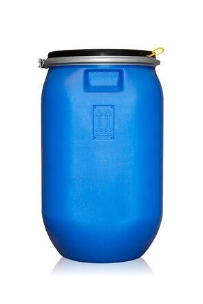 Rectangular blue plastic drum 60 liters with metal spring closure