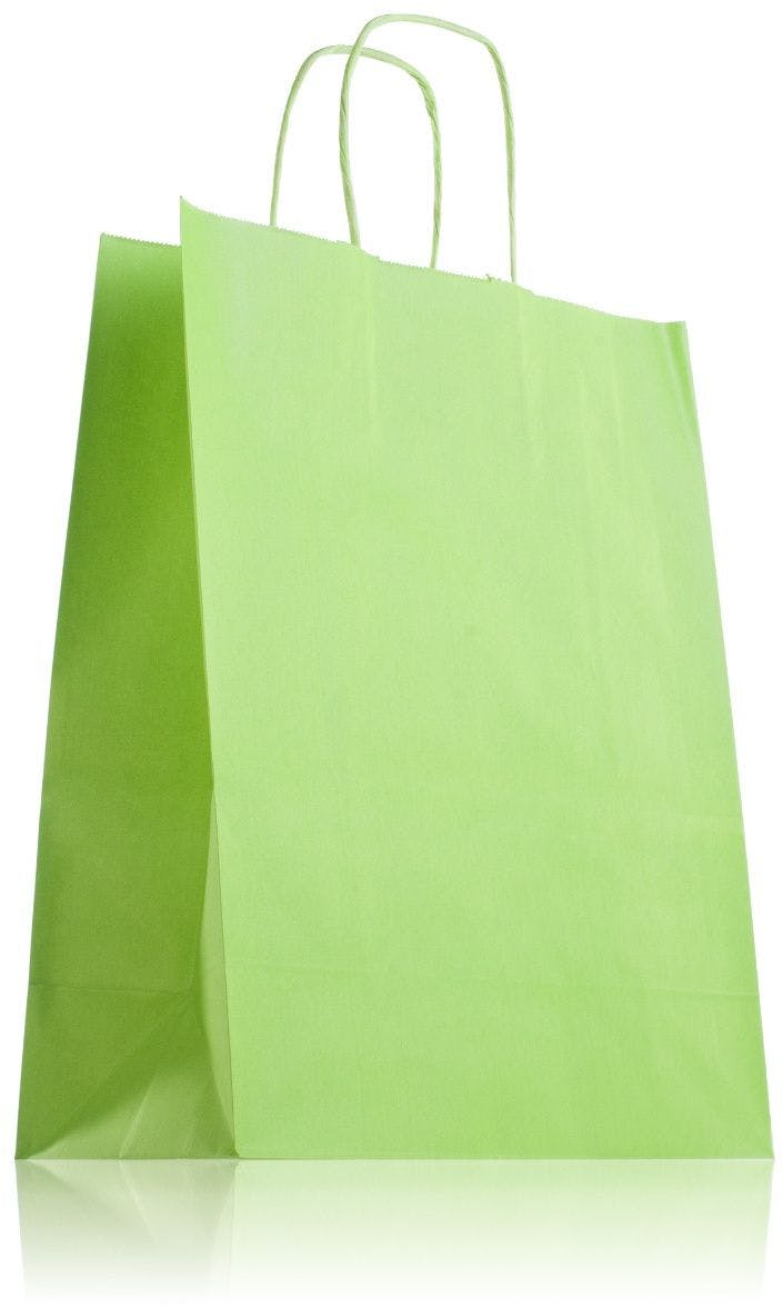Saco de papel verde com alças 24 x 31 cm