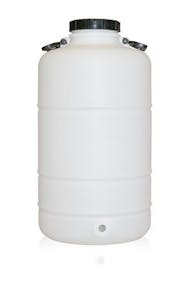 50 liter cylindrical plastic bottle with handles and 130 mm screw cap