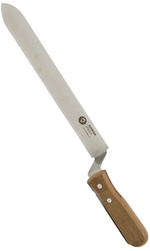 Uncapping honey knife with wooden cuff 28 cm flat