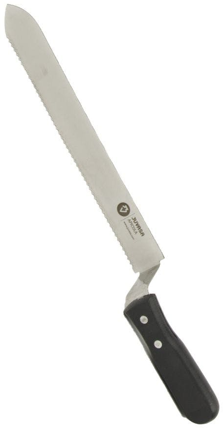 Couteau désoperculant avec manchette en plastique 28 cm dentelé