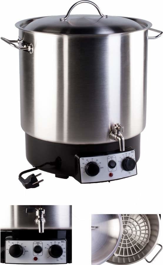 Pasteurizador Inox 30 litros con termostato, temporizador y grifo-envases-de-vidrio-tarros-frascos-de-vidrio-y-botes-de-cristal-para-alimentación